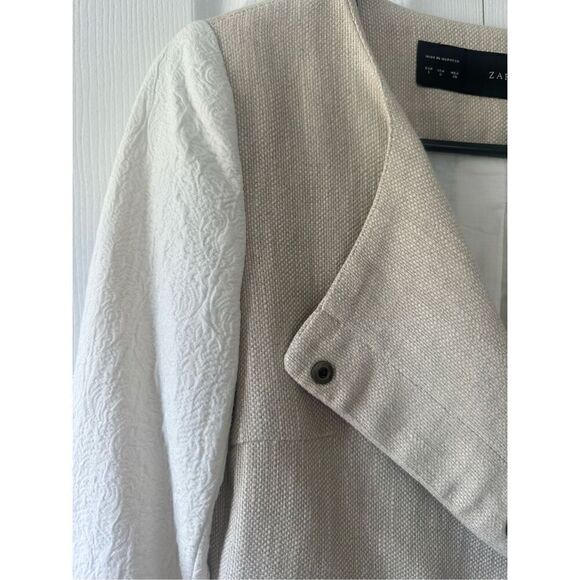 ZARA White & Beige Linen Motorcycle Jacket - Picture 4 of 8